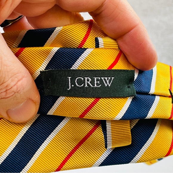 J. Crew Yellow Striped Necktie 100% Silk, made in the USA - Picture 2 of 7
